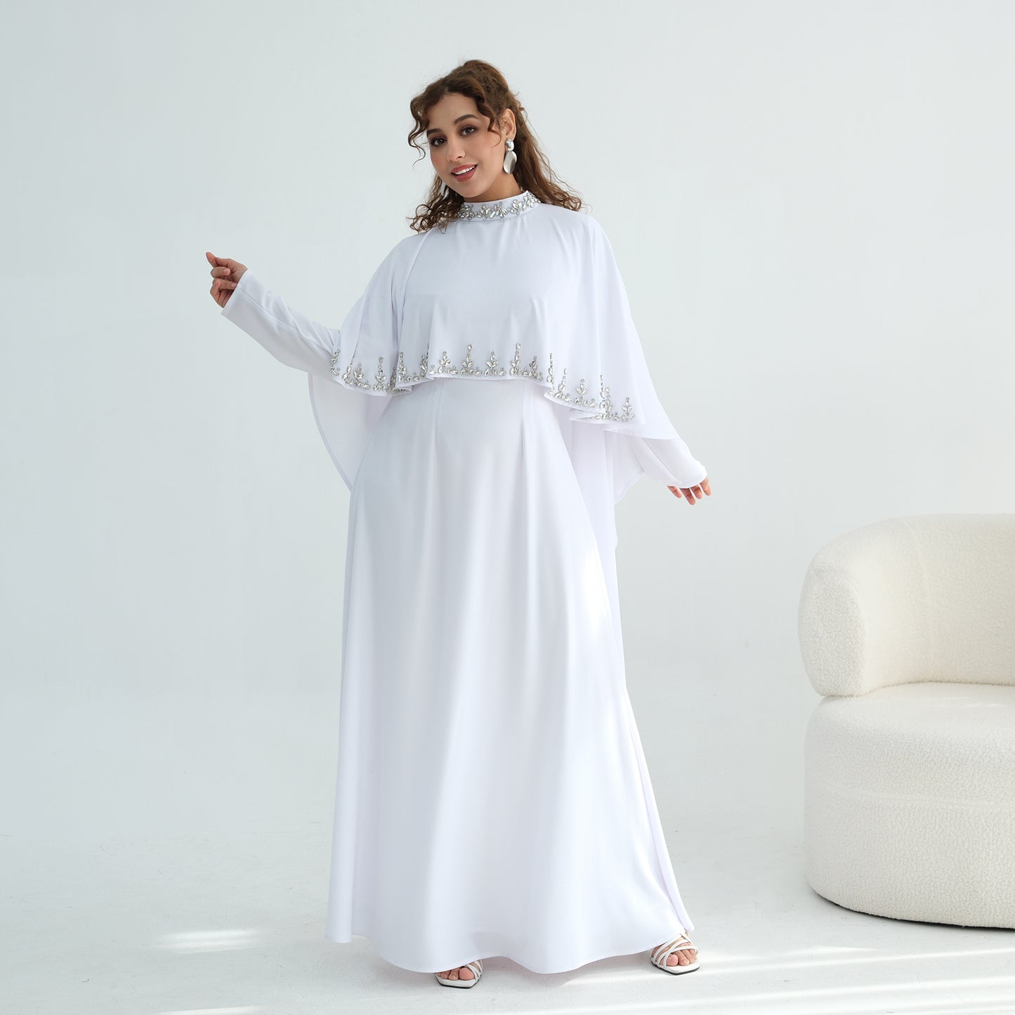 2026 Handmade Beaded Detachable Cape Abaya