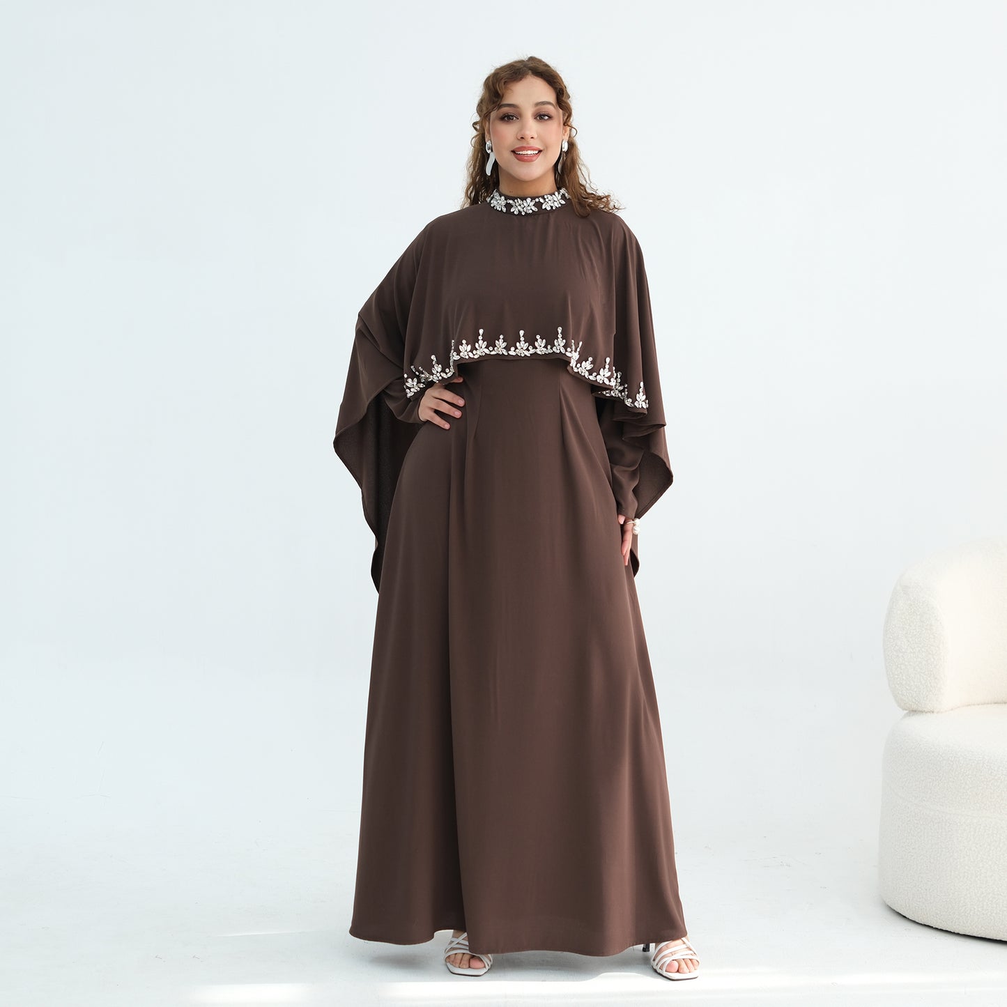2026 Handmade Beaded Detachable Cape Abaya