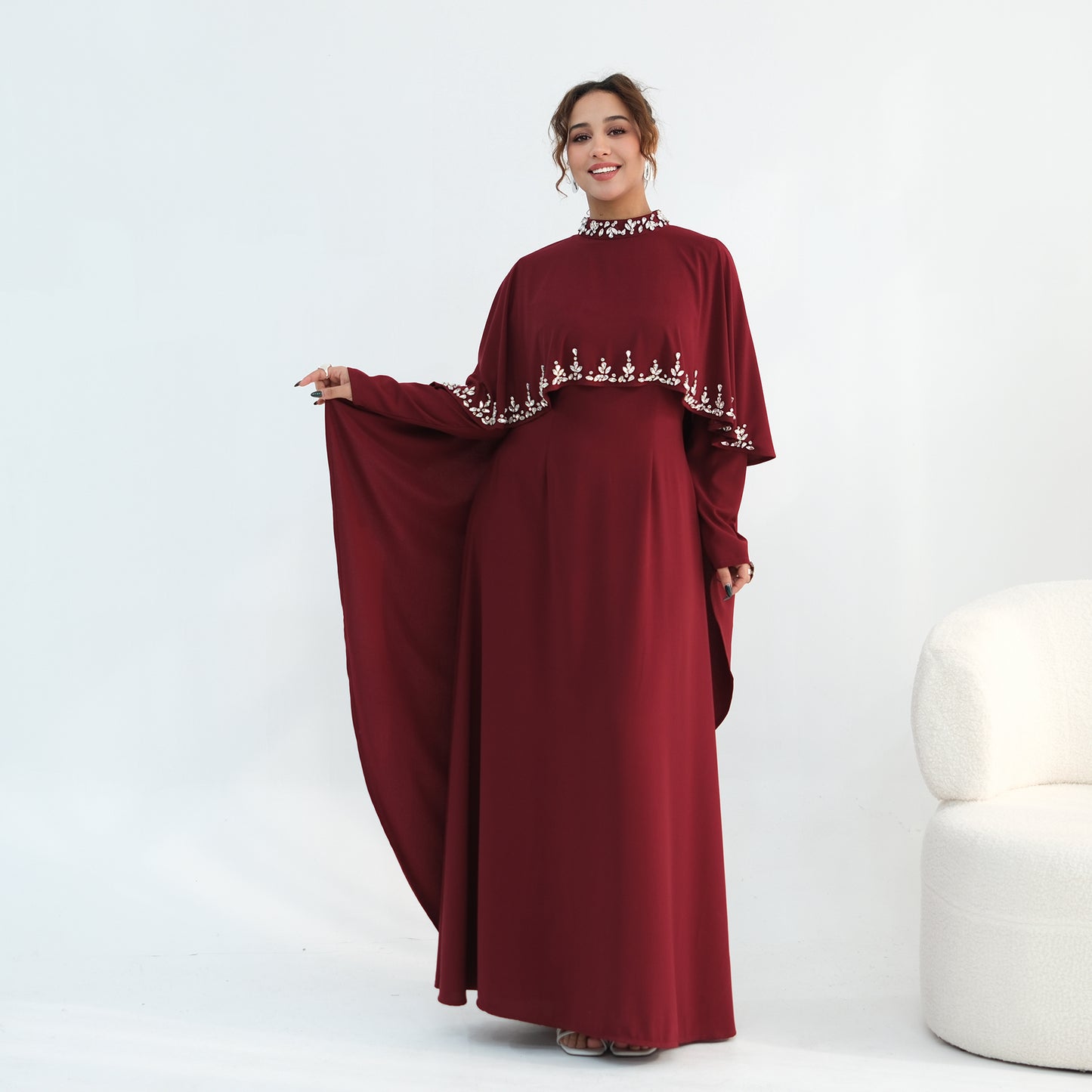 2026 Handmade Beaded Detachable Cape Abaya