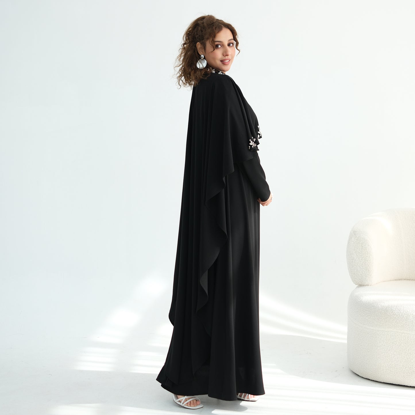 2026 Handmade Beaded Detachable Cape Abaya