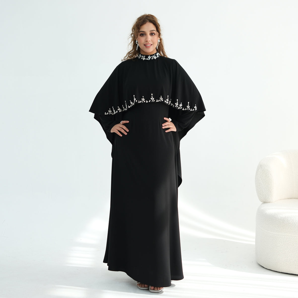 2026 Handmade Beaded Detachable Cape Abaya