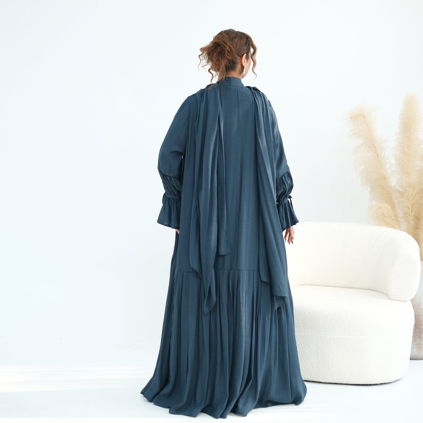 Nura Front Open Abaya Set with Hijab – Modest Viscose & Linen Dress