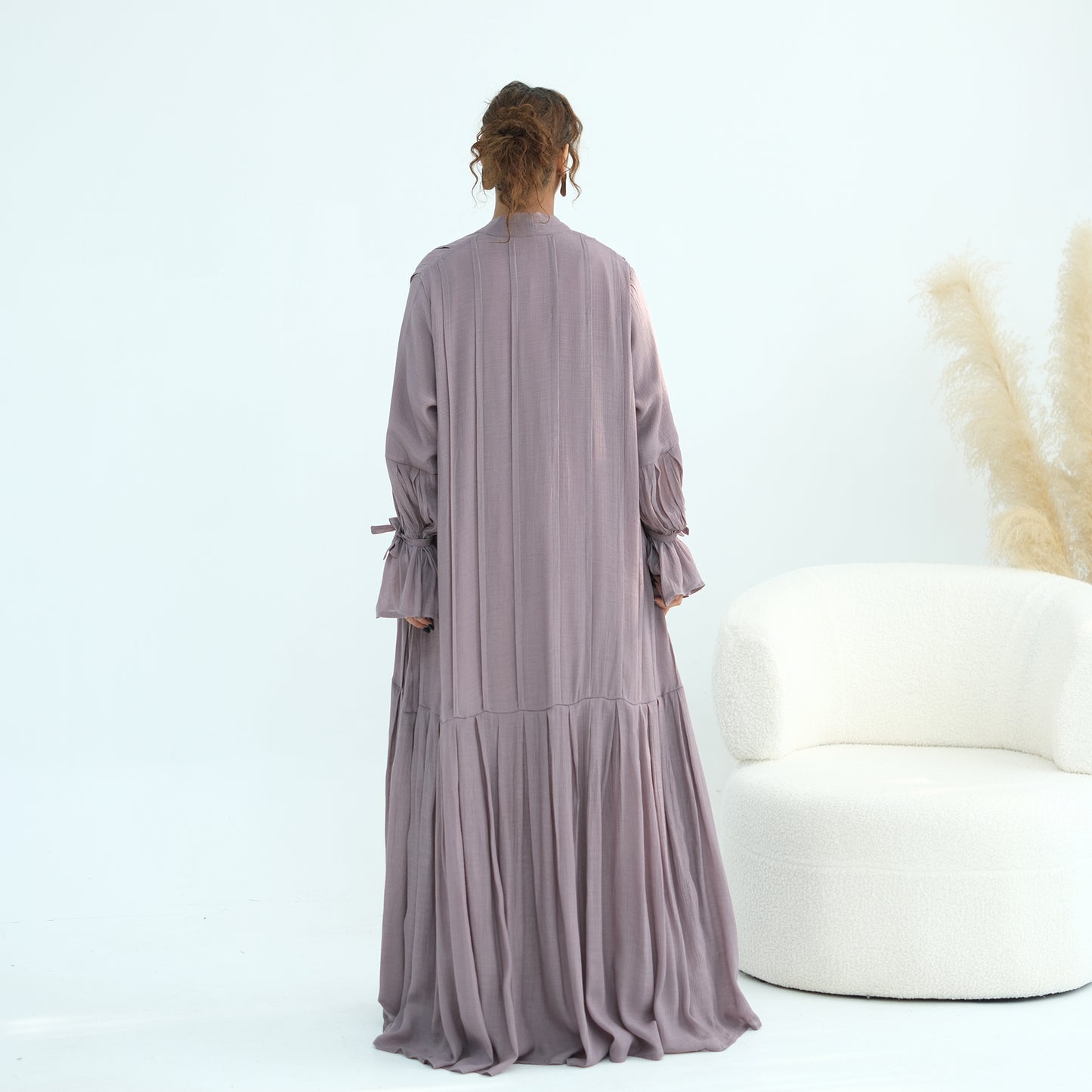 Nura Front Open Abaya Set with Hijab – Modest Viscose & Linen Dress
