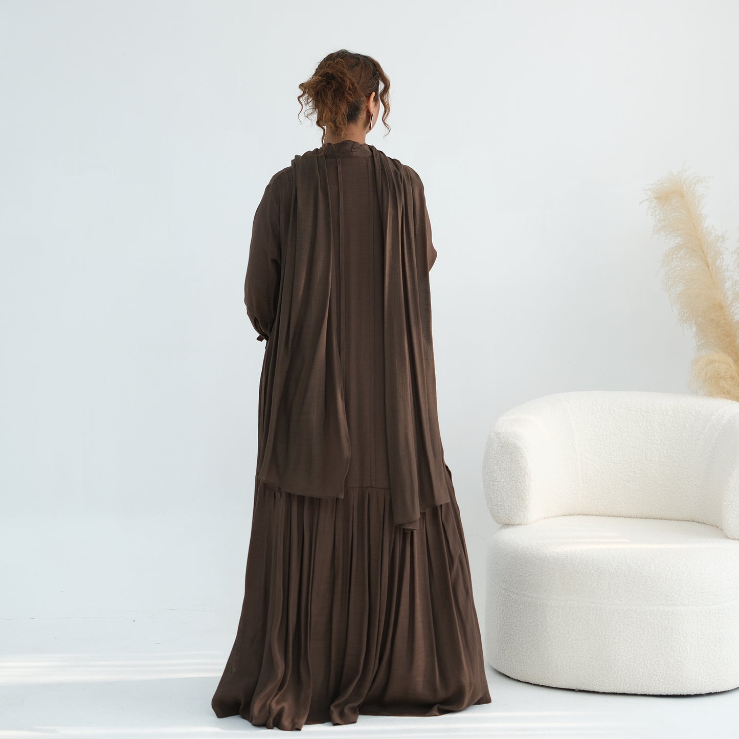 Nura Front Open Abaya Set with Hijab – Modest Viscose & Linen Dress