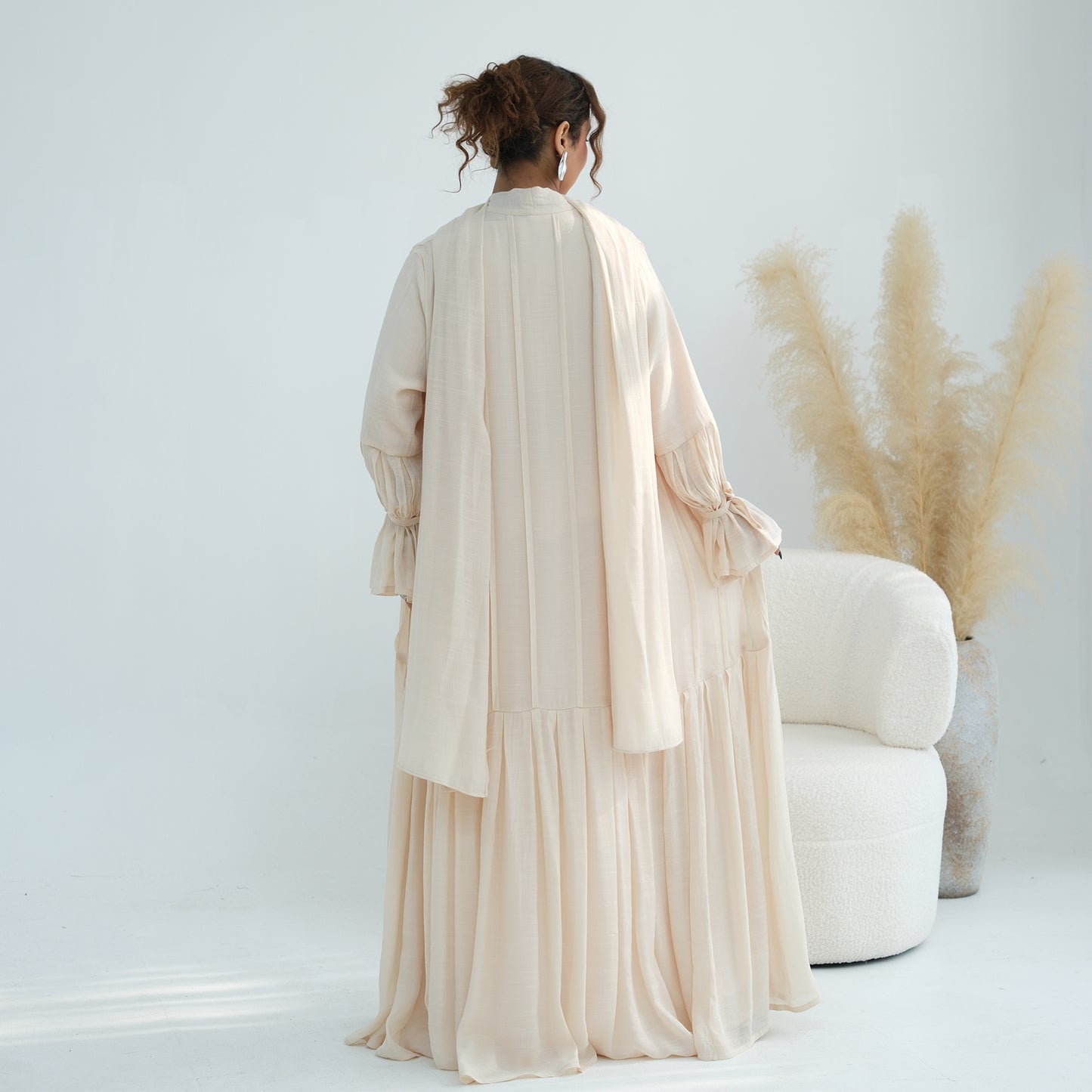 Nura Front Open Abaya Set with Hijab – Modest Viscose & Linen Dress