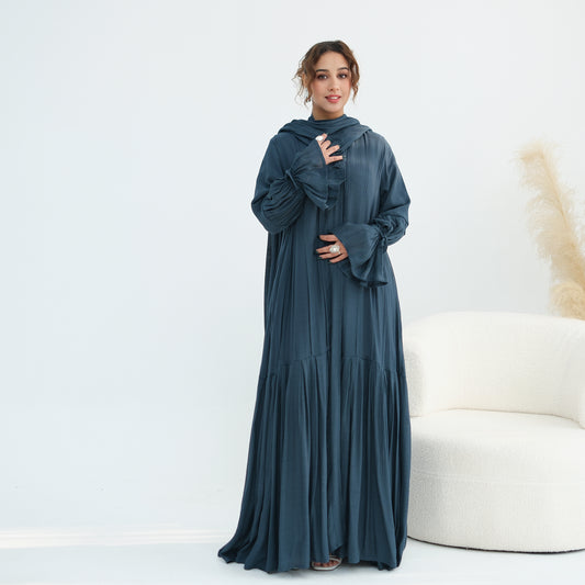 Nura Front Open Abaya Set with Hijab – Modest Viscose & Linen Dress