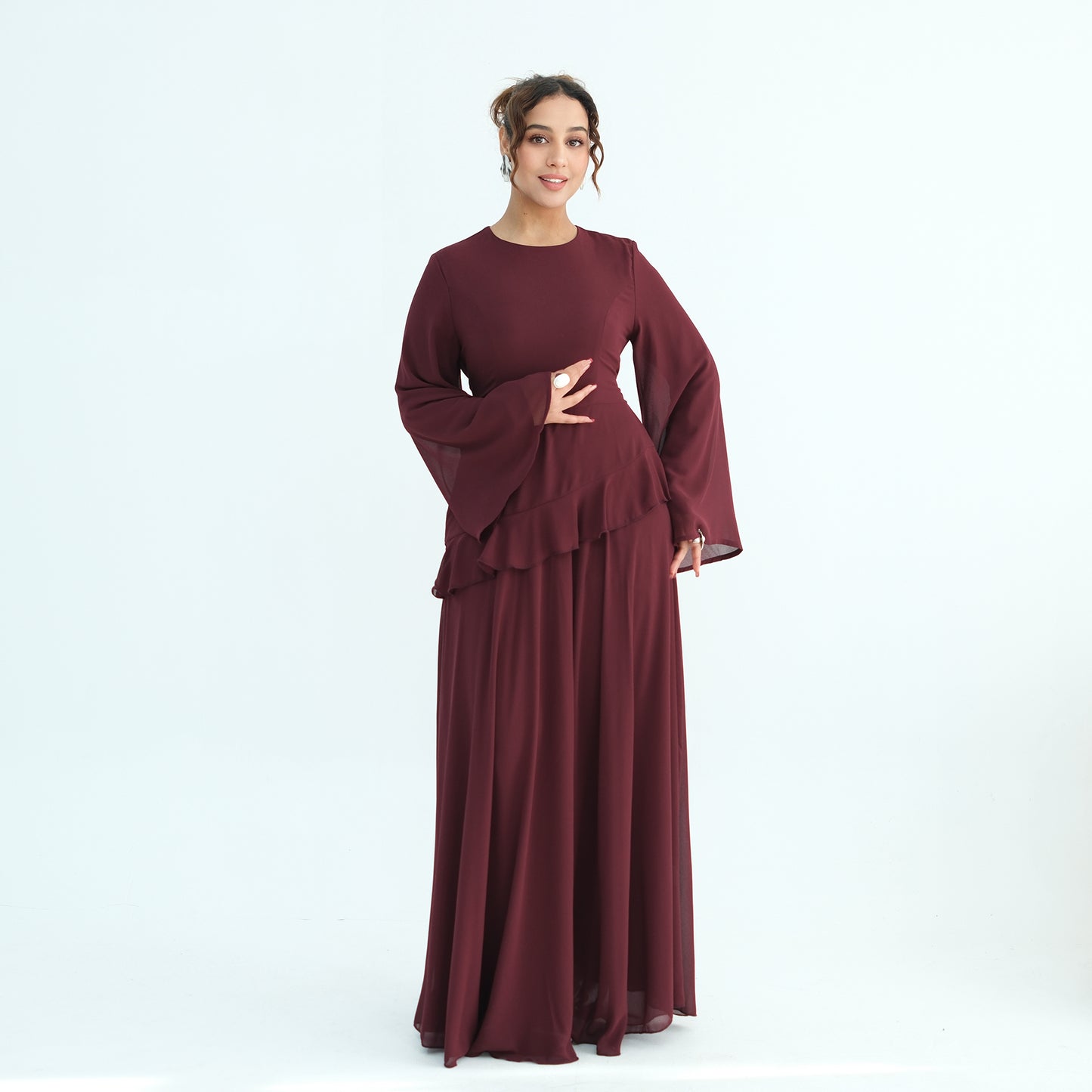 Cinched Waist Bell Sleeve Maxi Abaya – Modest Summer Dress