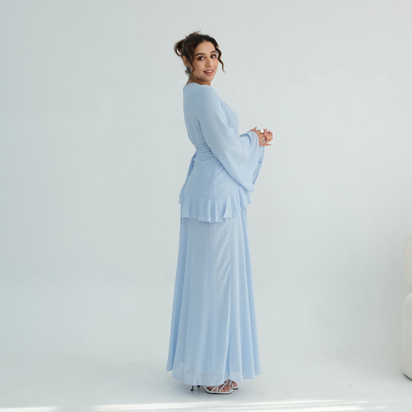 Cinched Waist Bell Sleeve Maxi Abaya – Modest Summer Dress
