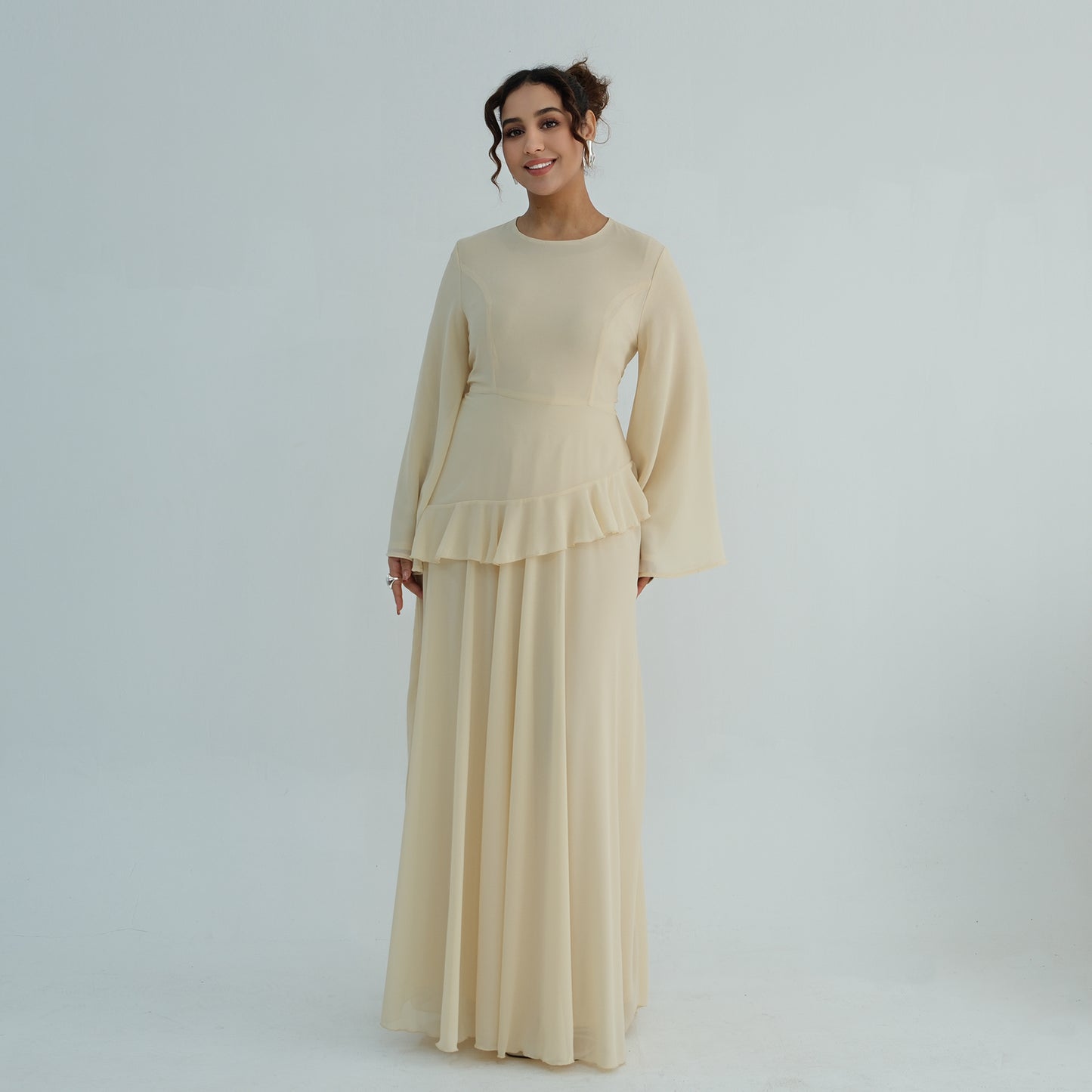 Cinched Waist Bell Sleeve Maxi Abaya – Modest Summer Dress
