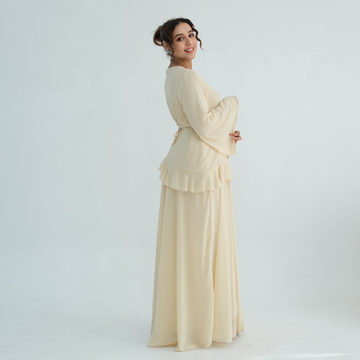 Cinched Waist Bell Sleeve Maxi Abaya – Modest Summer Dress