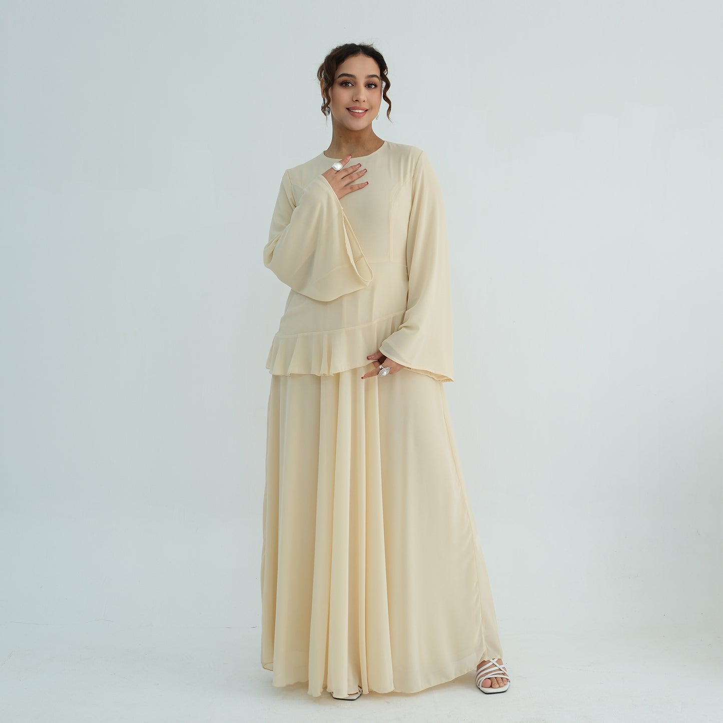 Cinched Waist Bell Sleeve Maxi Abaya – Modest Summer Dress