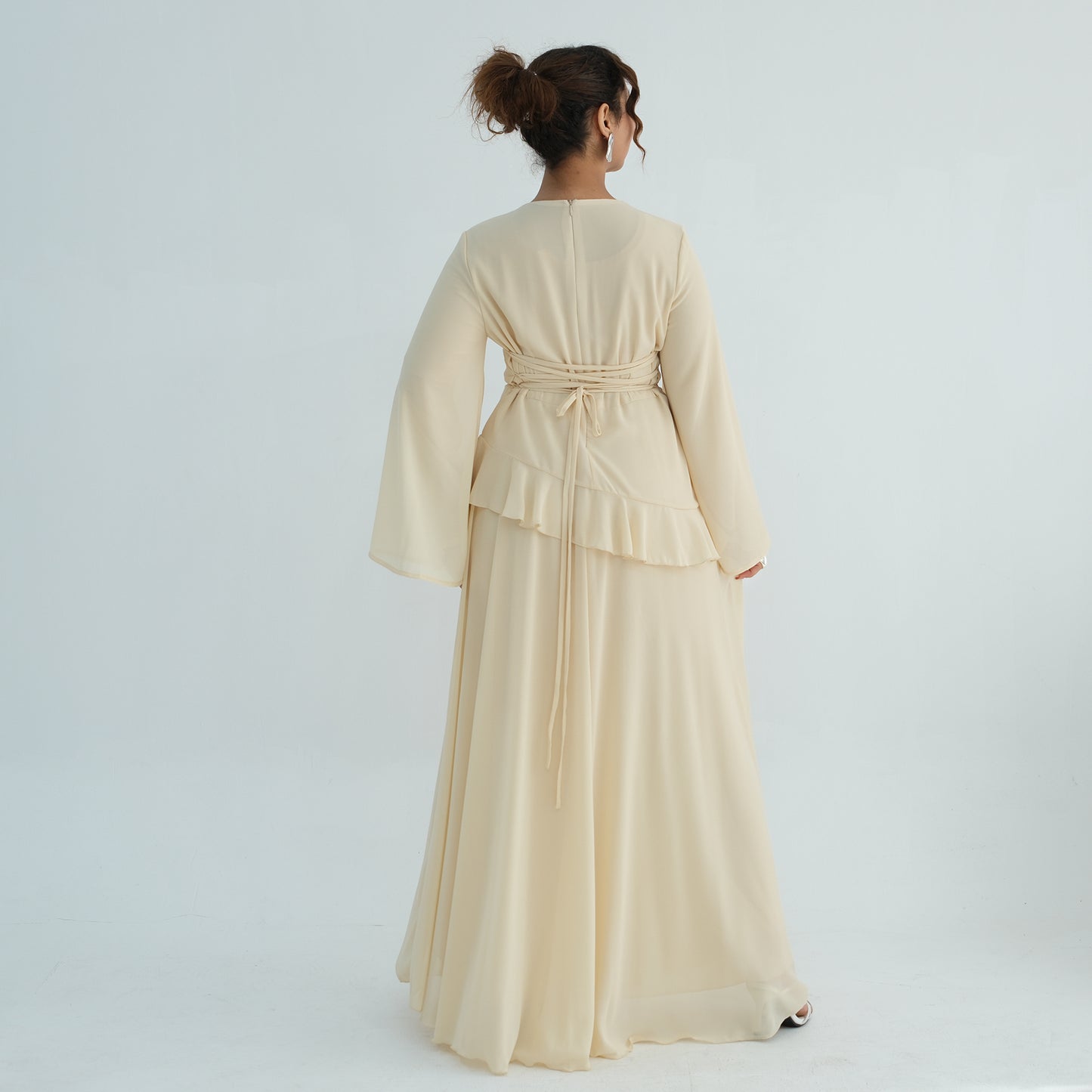 Cinched Waist Bell Sleeve Maxi Abaya – Modest Summer Dress