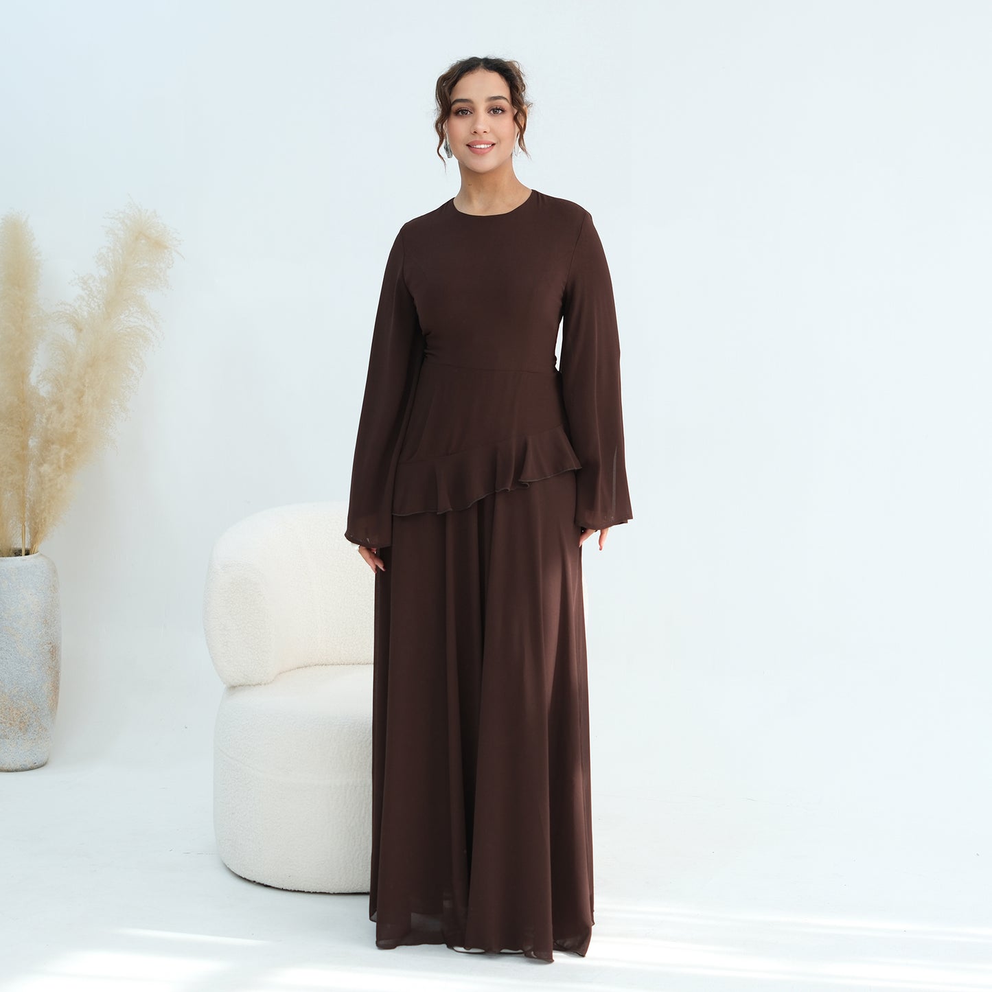 Cinched Waist Bell Sleeve Maxi Abaya – Modest Summer Dress