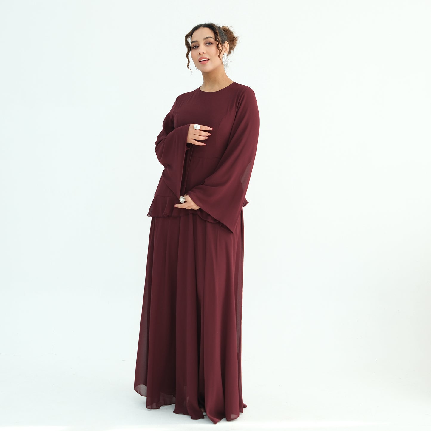 Cinched Waist Bell Sleeve Maxi Abaya – Modest Summer Dress