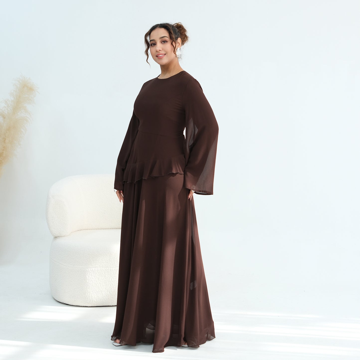 Cinched Waist Bell Sleeve Maxi Abaya – Modest Summer Dress