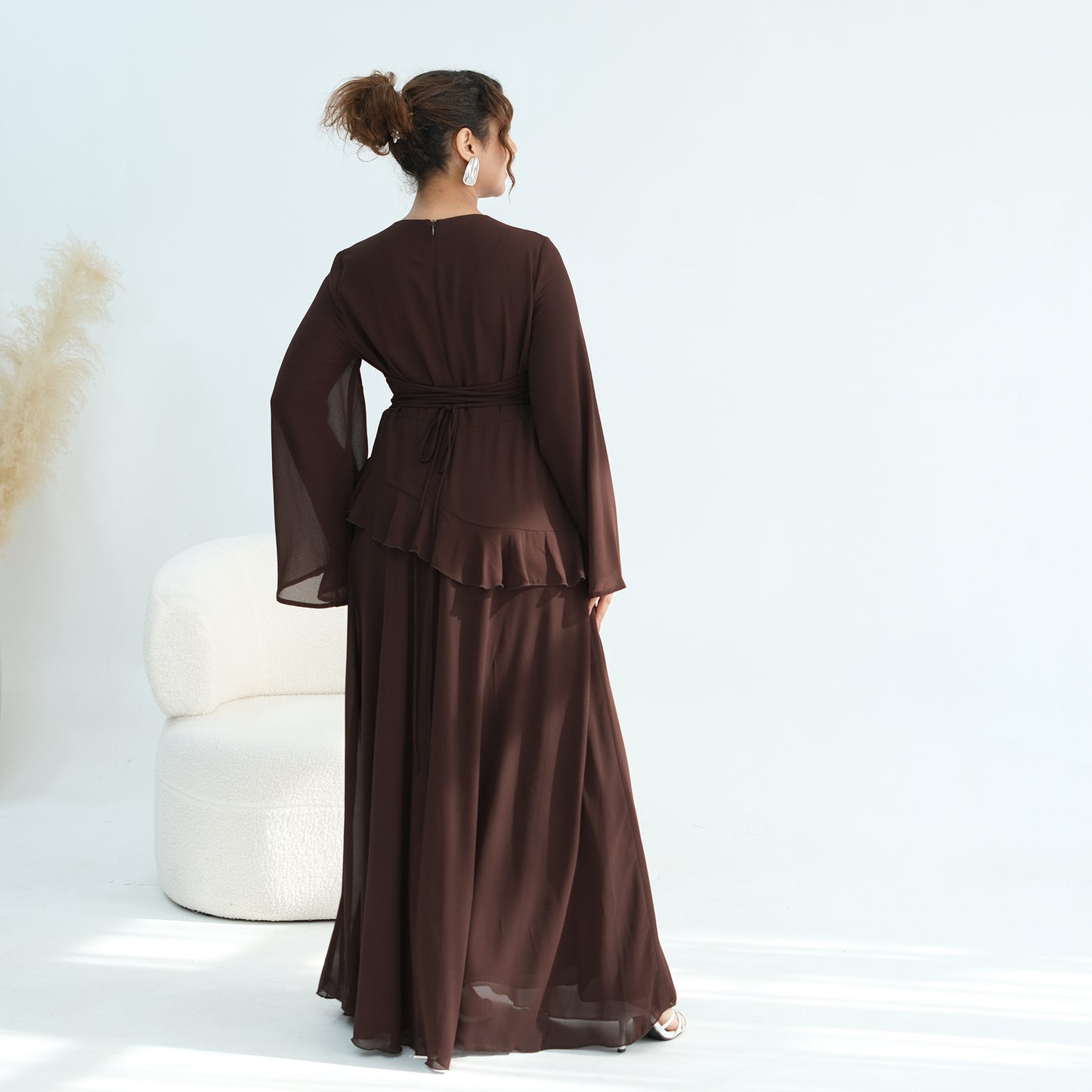 Cinched Waist Bell Sleeve Maxi Abaya – Modest Summer Dress