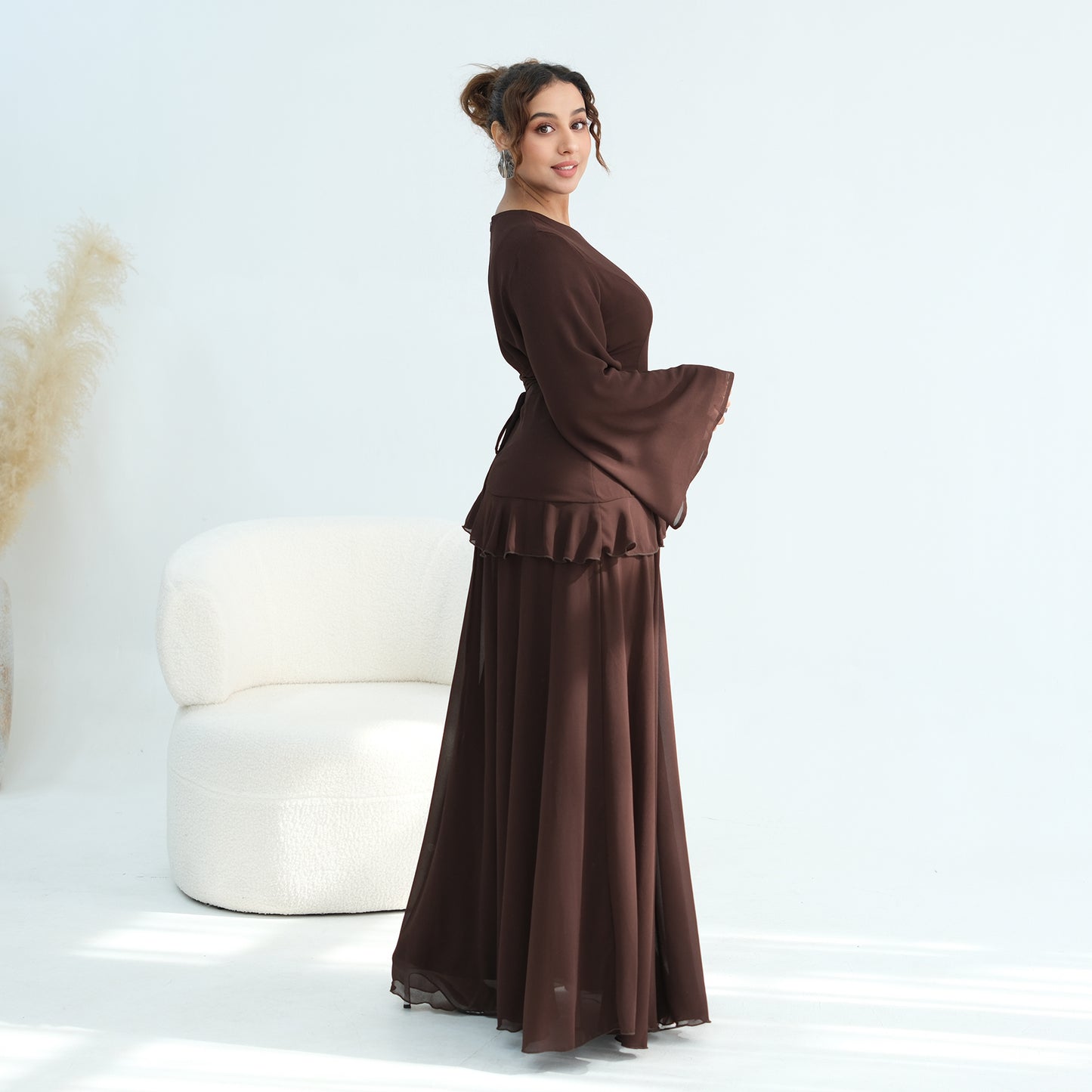 Cinched Waist Bell Sleeve Maxi Abaya – Modest Summer Dress