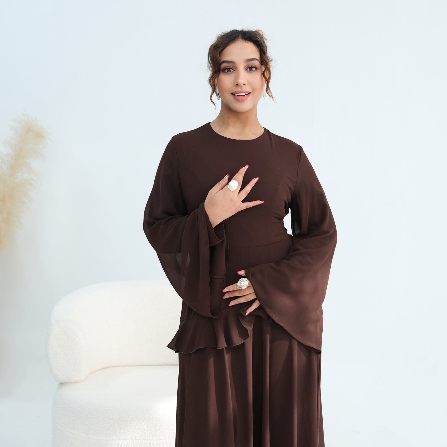 Cinched Waist Bell Sleeve Maxi Abaya – Modest Summer Dress