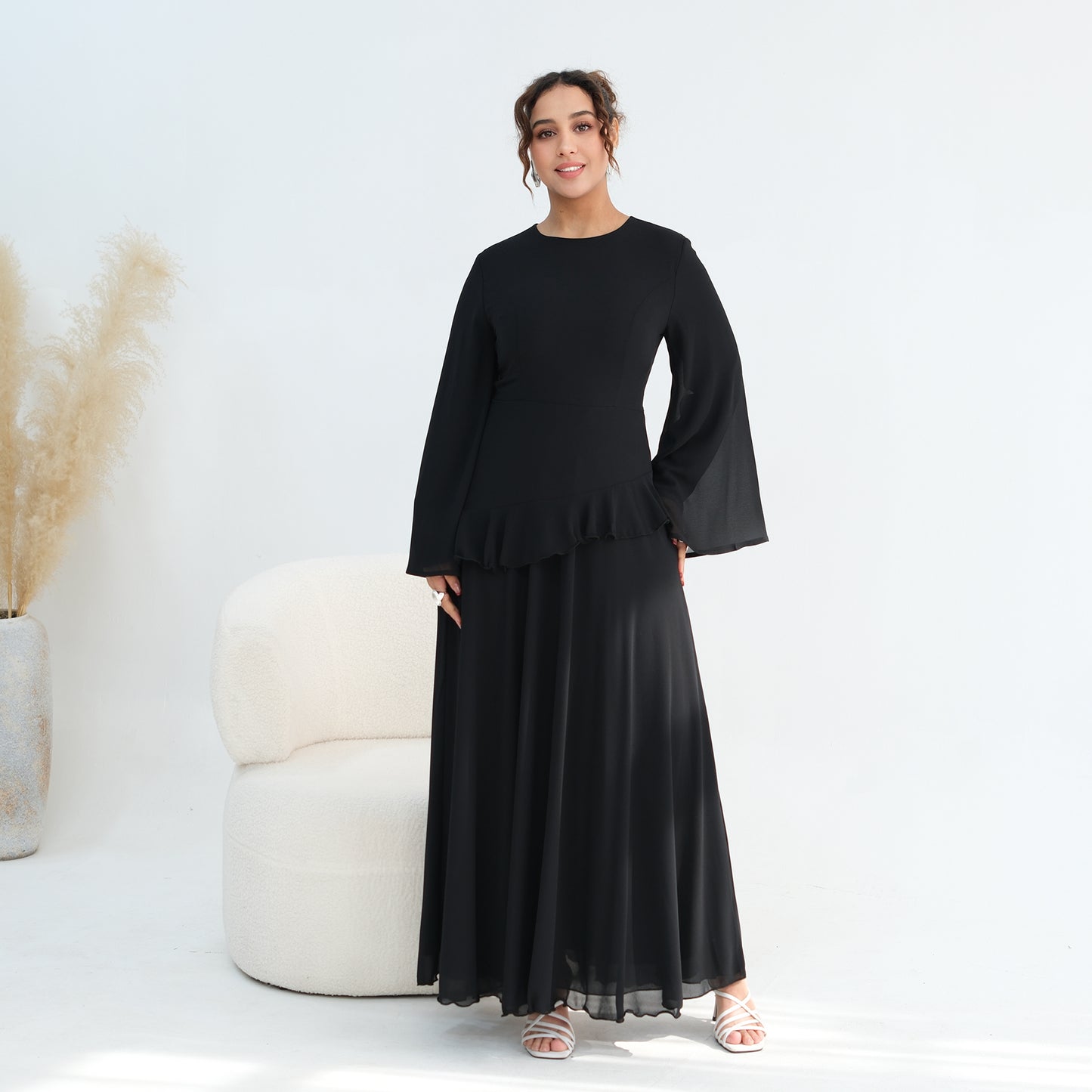 Cinched Waist Bell Sleeve Maxi Abaya – Modest Summer Dress