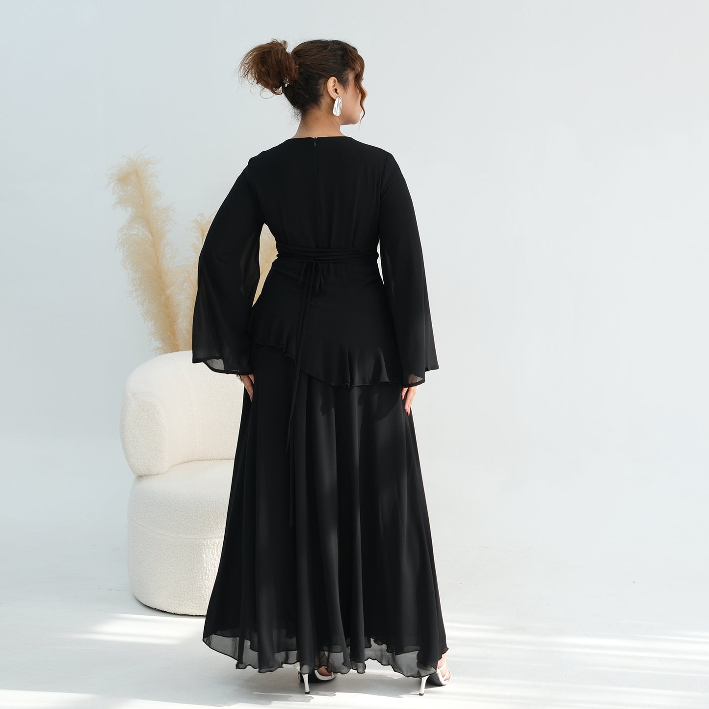 Cinched Waist Bell Sleeve Maxi Abaya – Modest Summer Dress