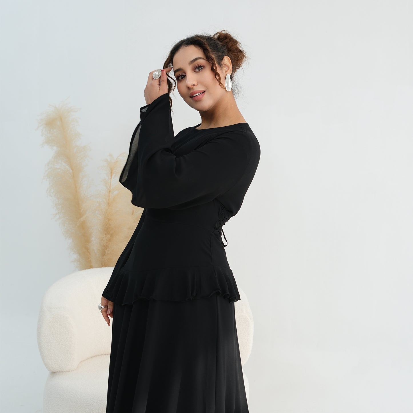 Cinched Waist Bell Sleeve Maxi Abaya – Modest Summer Dress