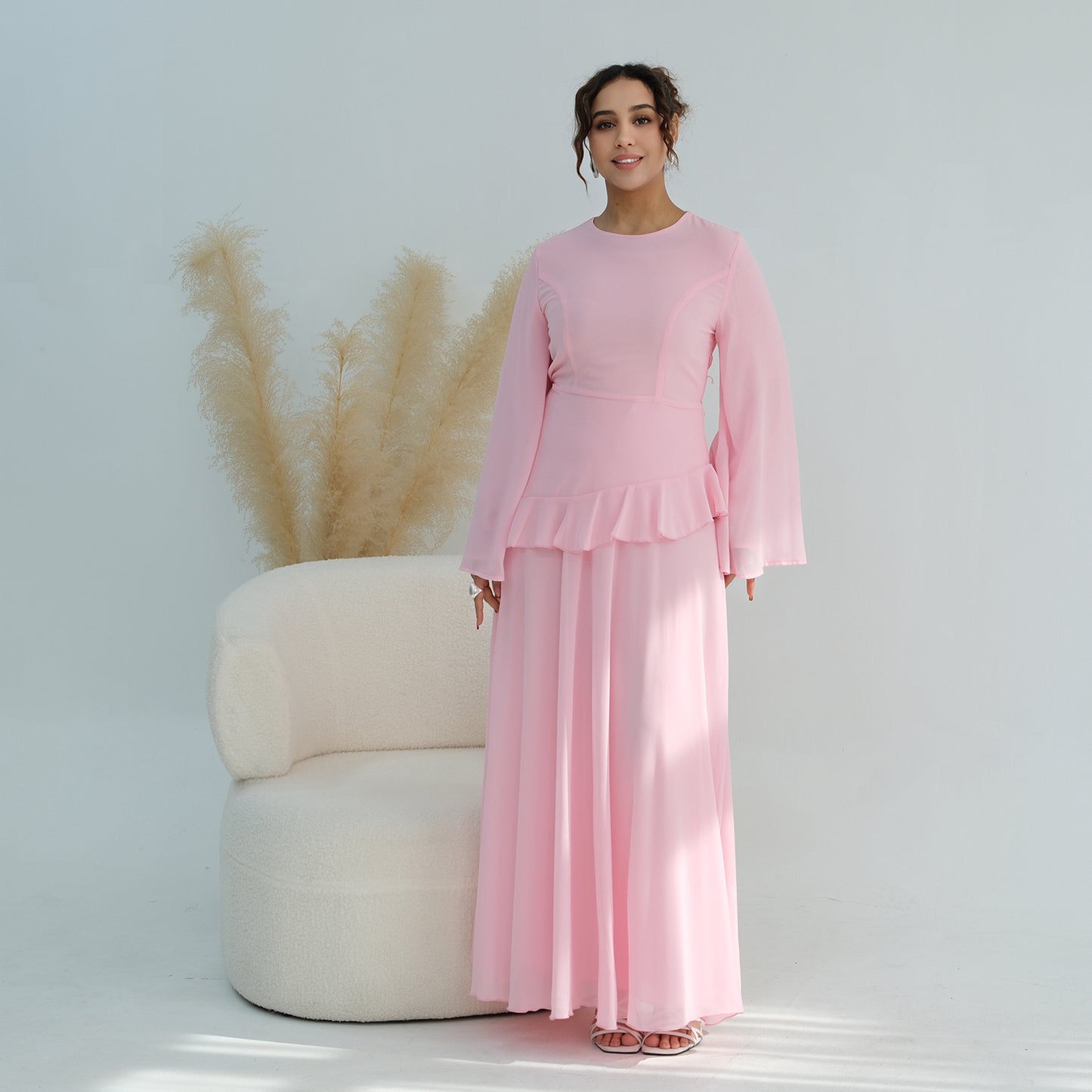 Cinched Waist Bell Sleeve Maxi Abaya – Modest Summer Dress