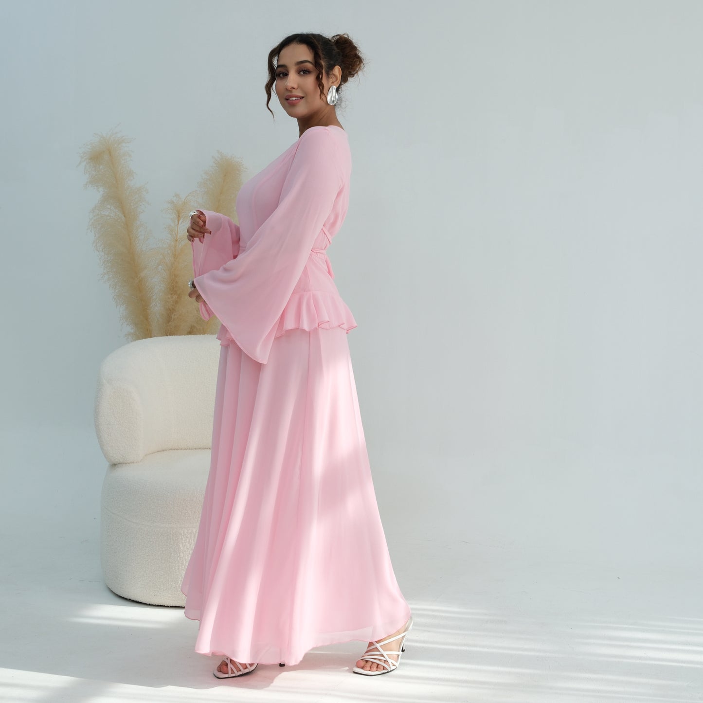 Cinched Waist Bell Sleeve Maxi Abaya – Modest Summer Dress