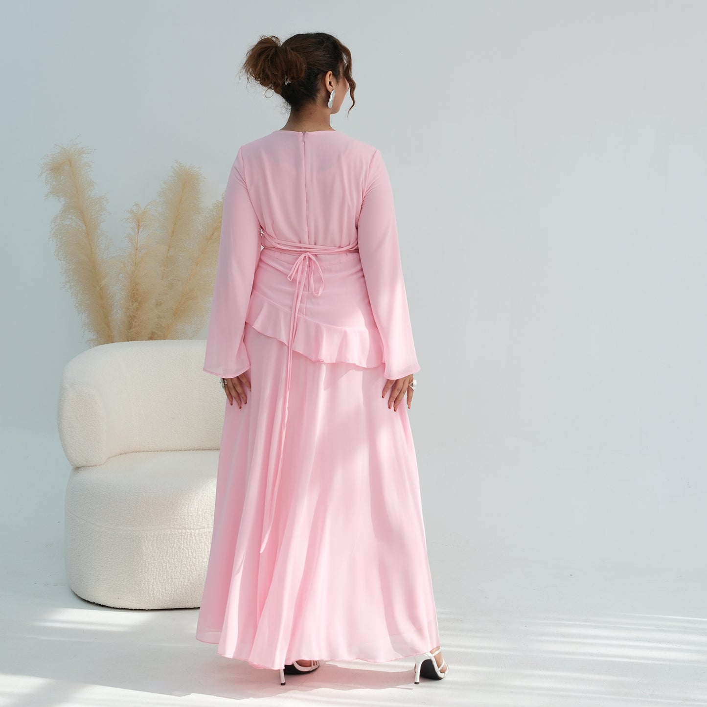 Cinched Waist Bell Sleeve Maxi Abaya – Modest Summer Dress