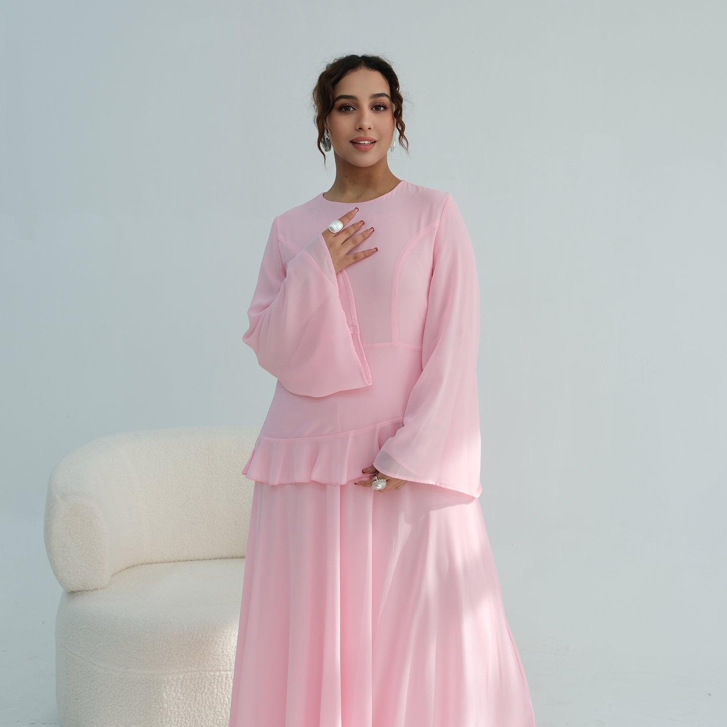 Cinched Waist Bell Sleeve Maxi Abaya – Modest Summer Dress