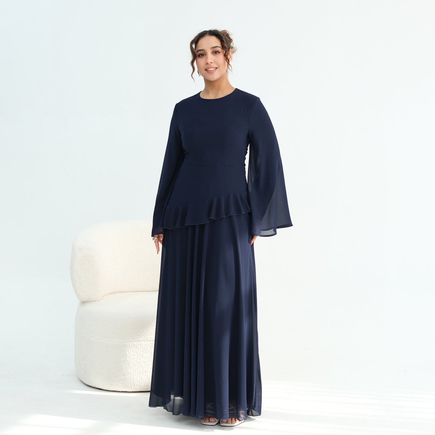 Cinched Waist Bell Sleeve Maxi Abaya – Modest Summer Dress