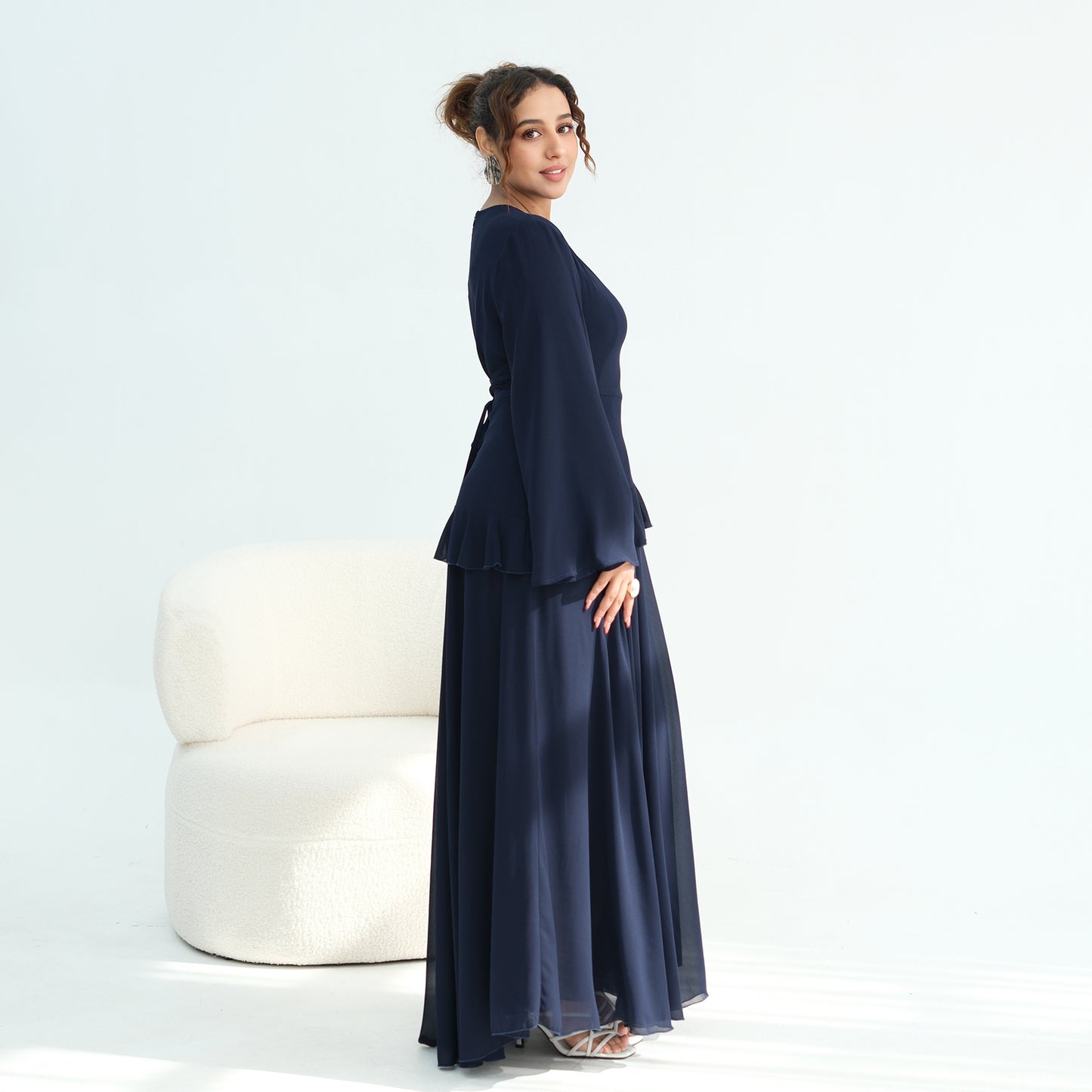 Cinched Waist Bell Sleeve Maxi Abaya – Modest Summer Dress