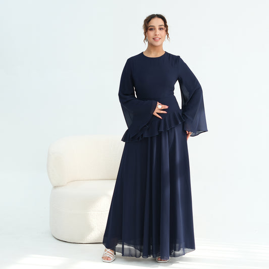 Cinched Waist Bell Sleeve Maxi Abaya – Modest Summer Dress