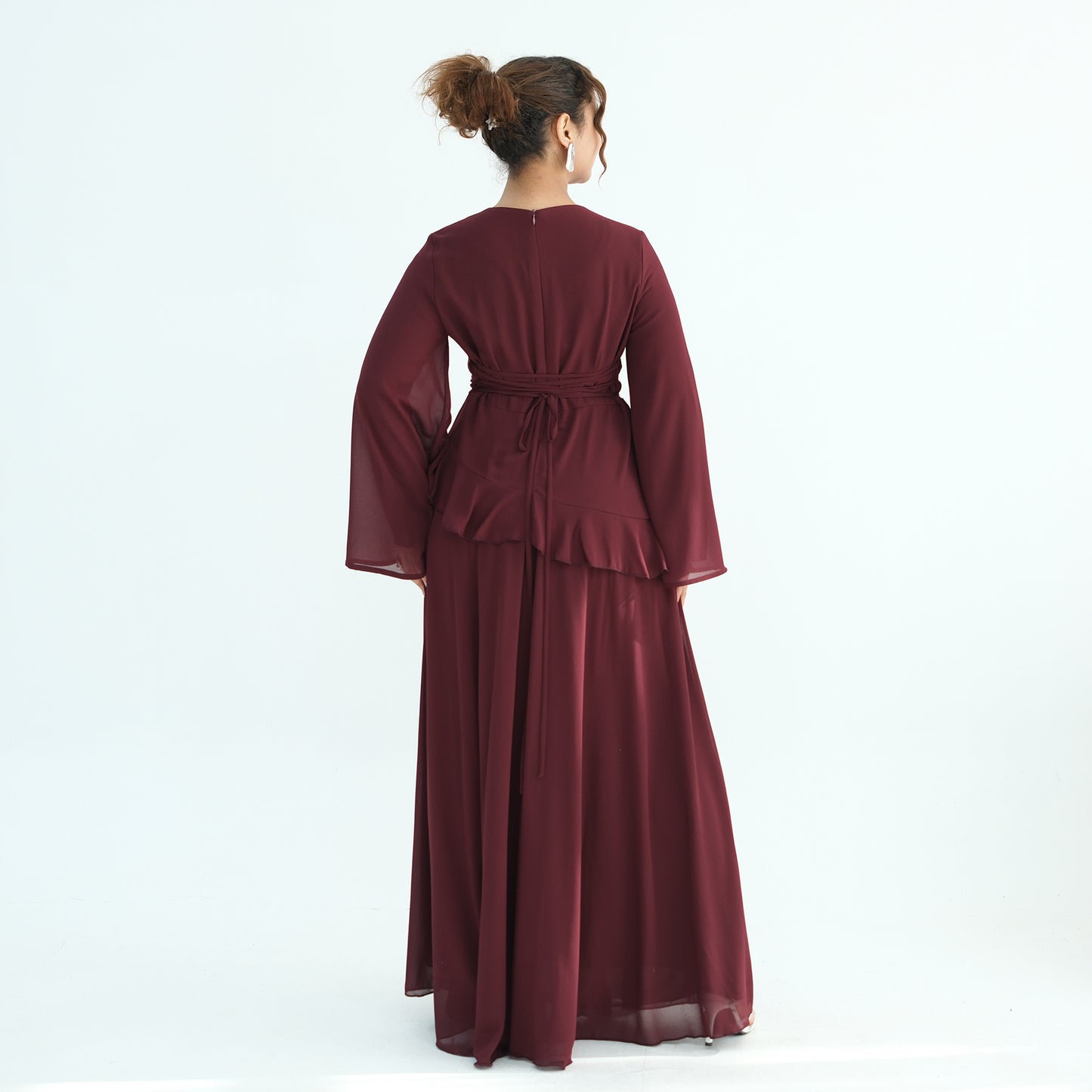 Cinched Waist Bell Sleeve Maxi Abaya – Modest Summer Dress