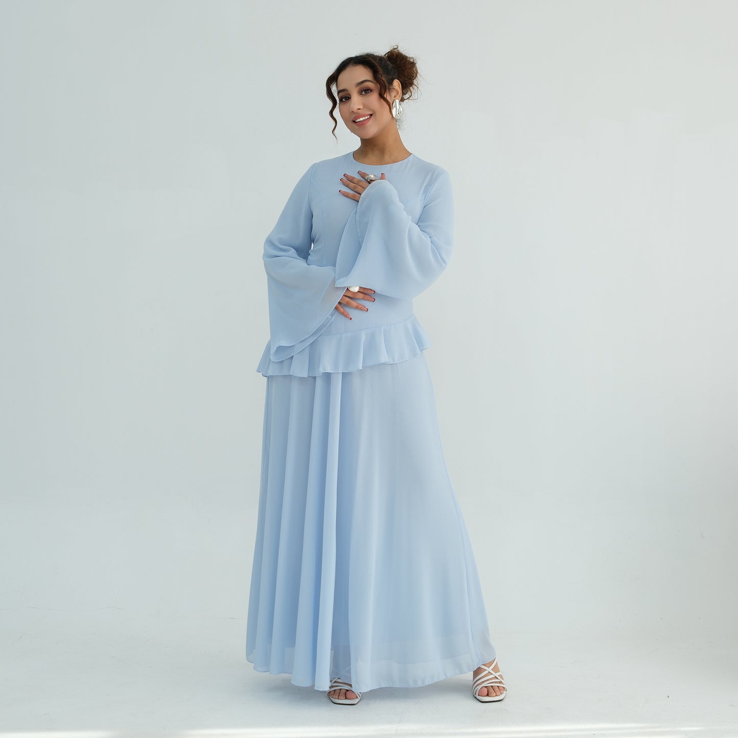 Cinched Waist Bell Sleeve Maxi Abaya – Modest Summer Dress