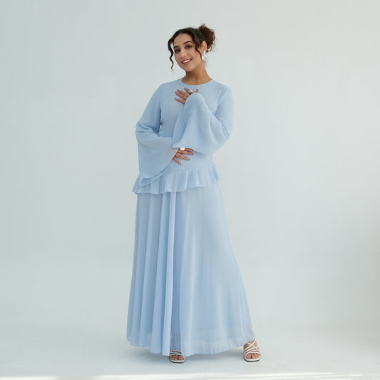 Cinched Waist Bell Sleeve Maxi Abaya – Modest Summer Dress