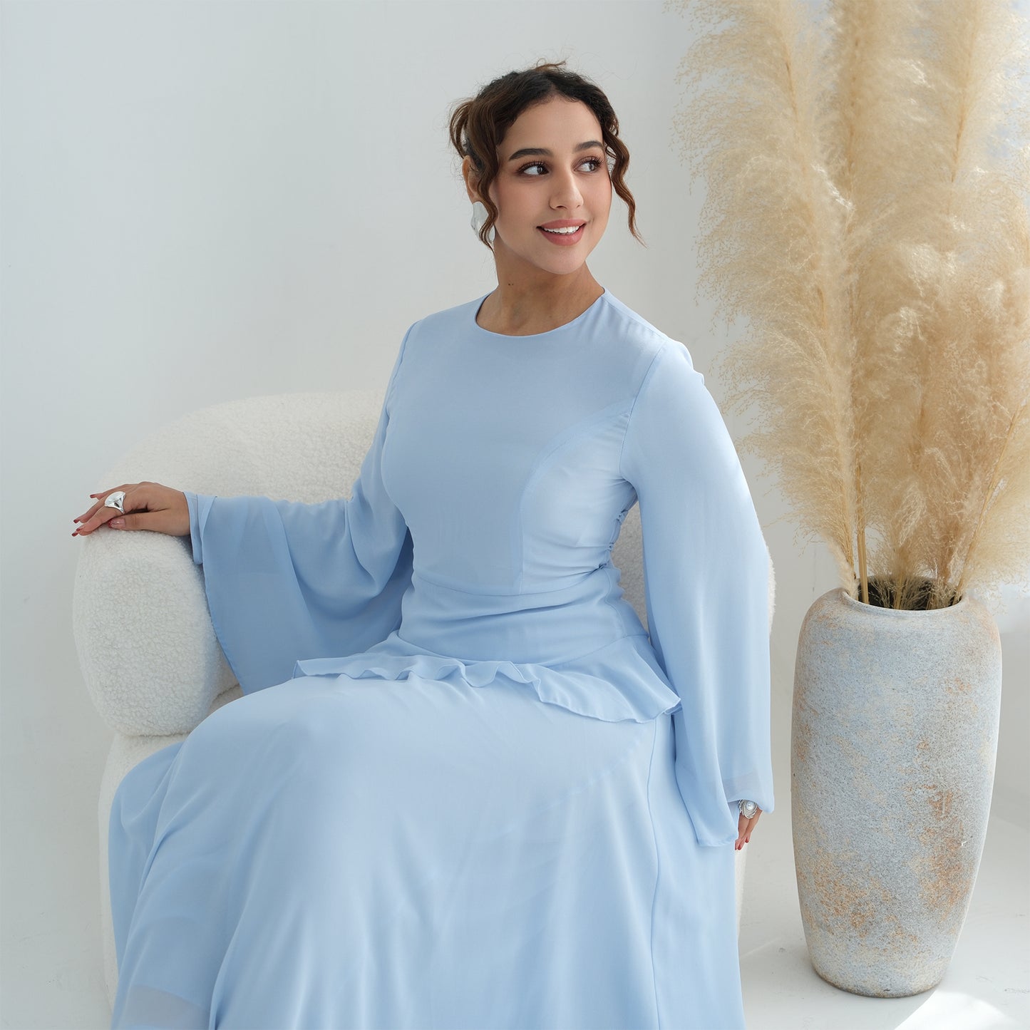 Cinched Waist Bell Sleeve Maxi Abaya – Modest Summer Dress