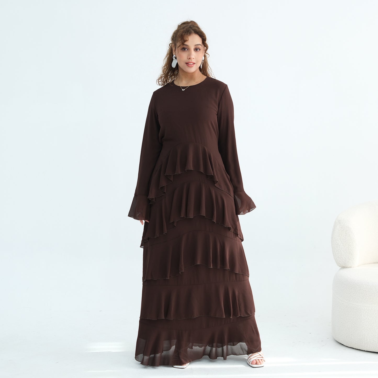Premium Double-Layer Chiffon Ruffle Abaya | Elegant Maxi Dress