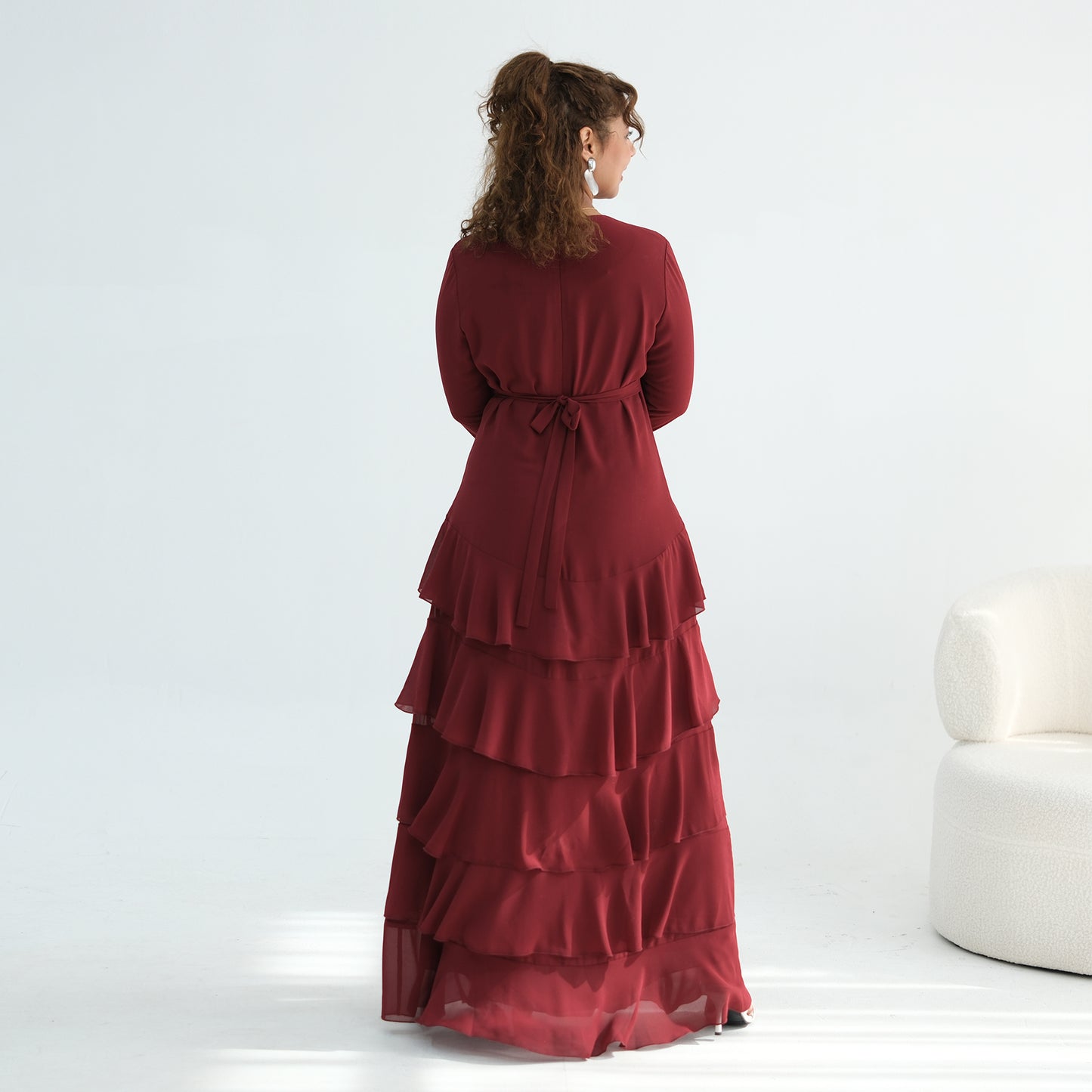Premium Double-Layer Chiffon Ruffle Abaya | Elegant Maxi Dress