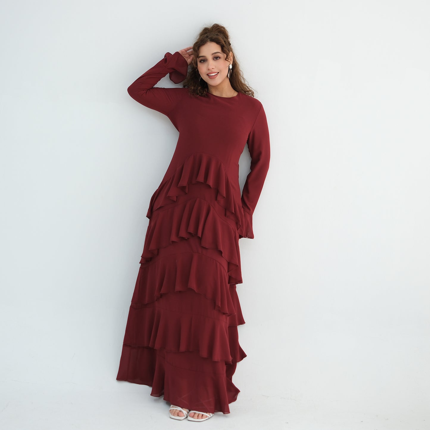 Premium Double-Layer Chiffon Ruffle Abaya | Elegant Maxi Dress