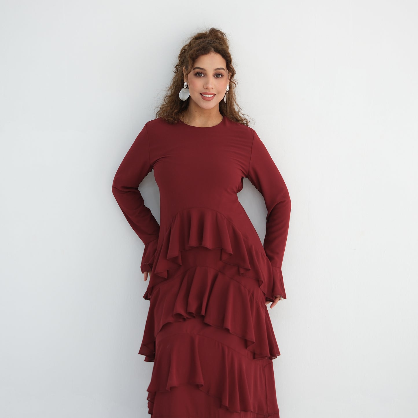 Premium Double-Layer Chiffon Ruffle Abaya | Elegant Maxi Dress