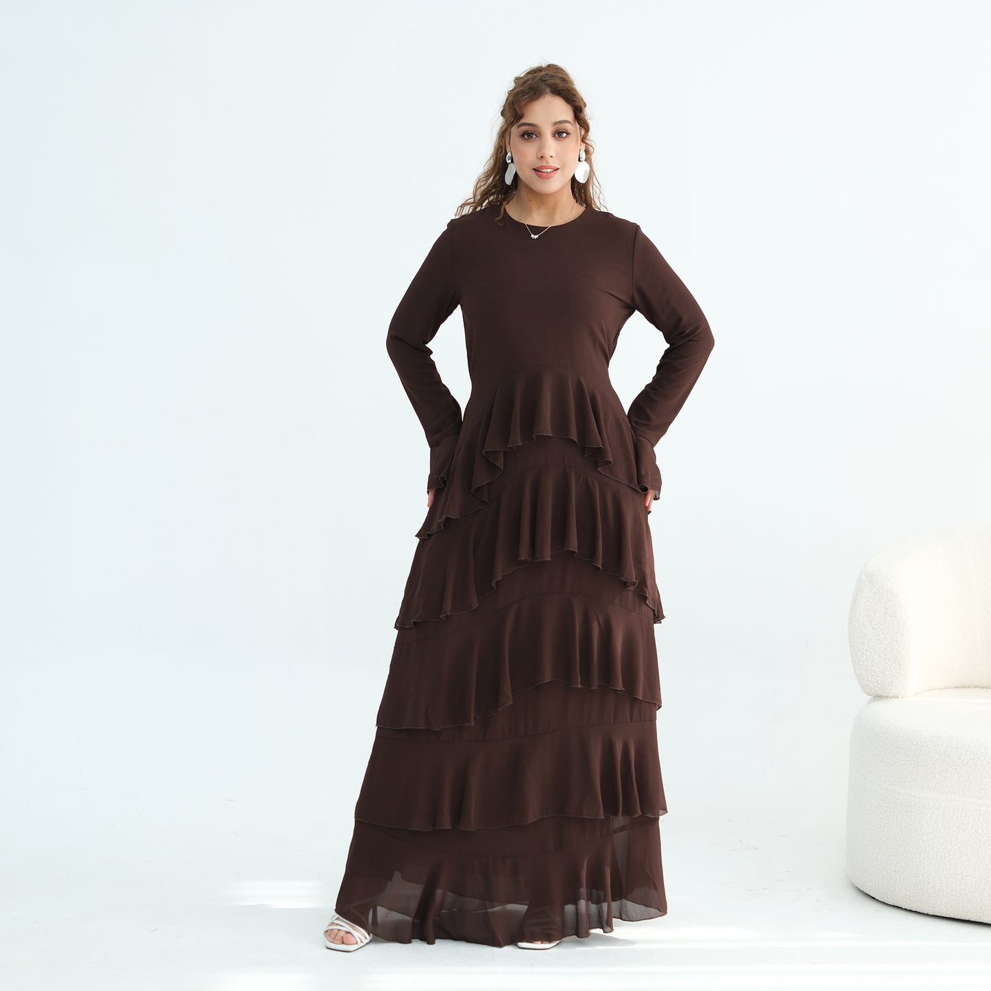 Premium Double-Layer Chiffon Ruffle Abaya | Elegant Maxi Dress