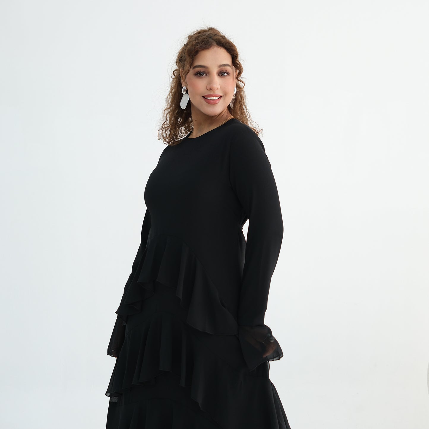 Premium Double-Layer Chiffon Ruffle Abaya | Elegant Maxi Dress