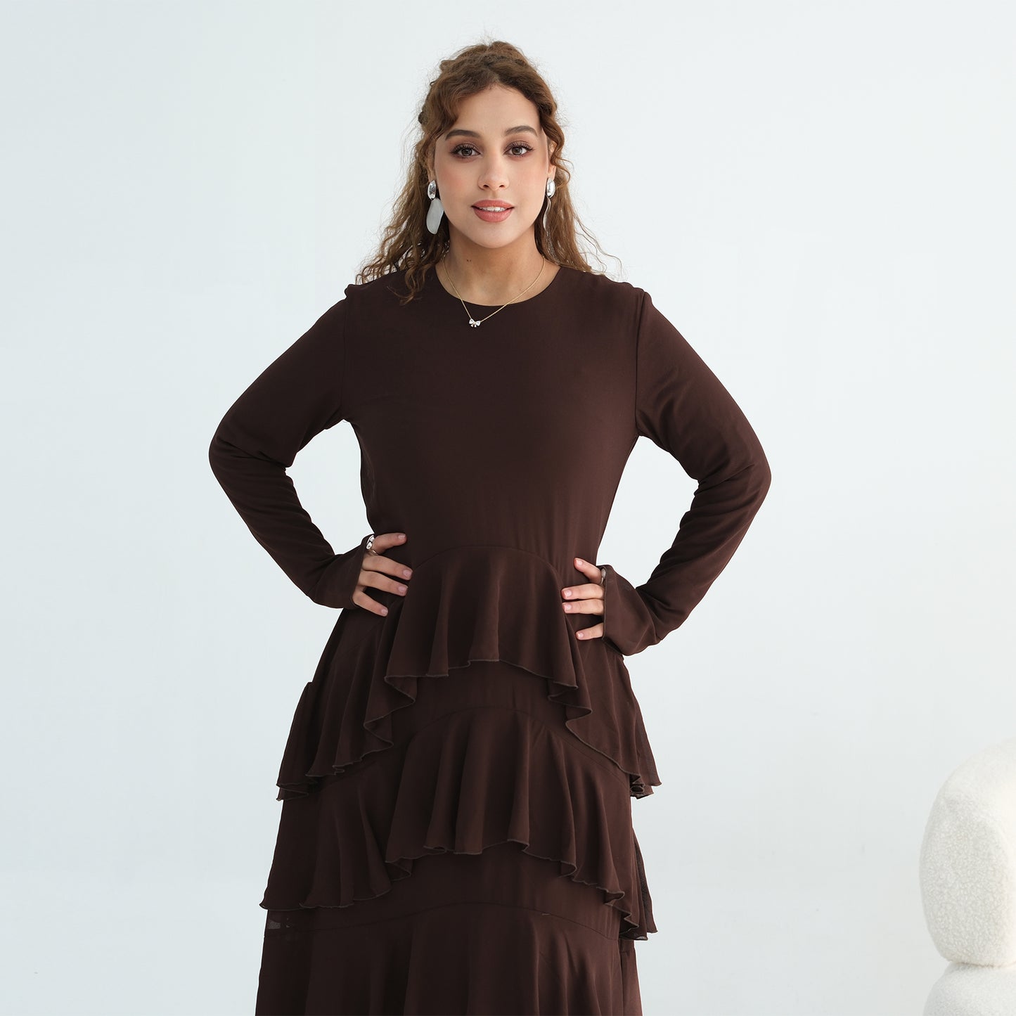 Premium Double-Layer Chiffon Ruffle Abaya | Elegant Maxi Dress