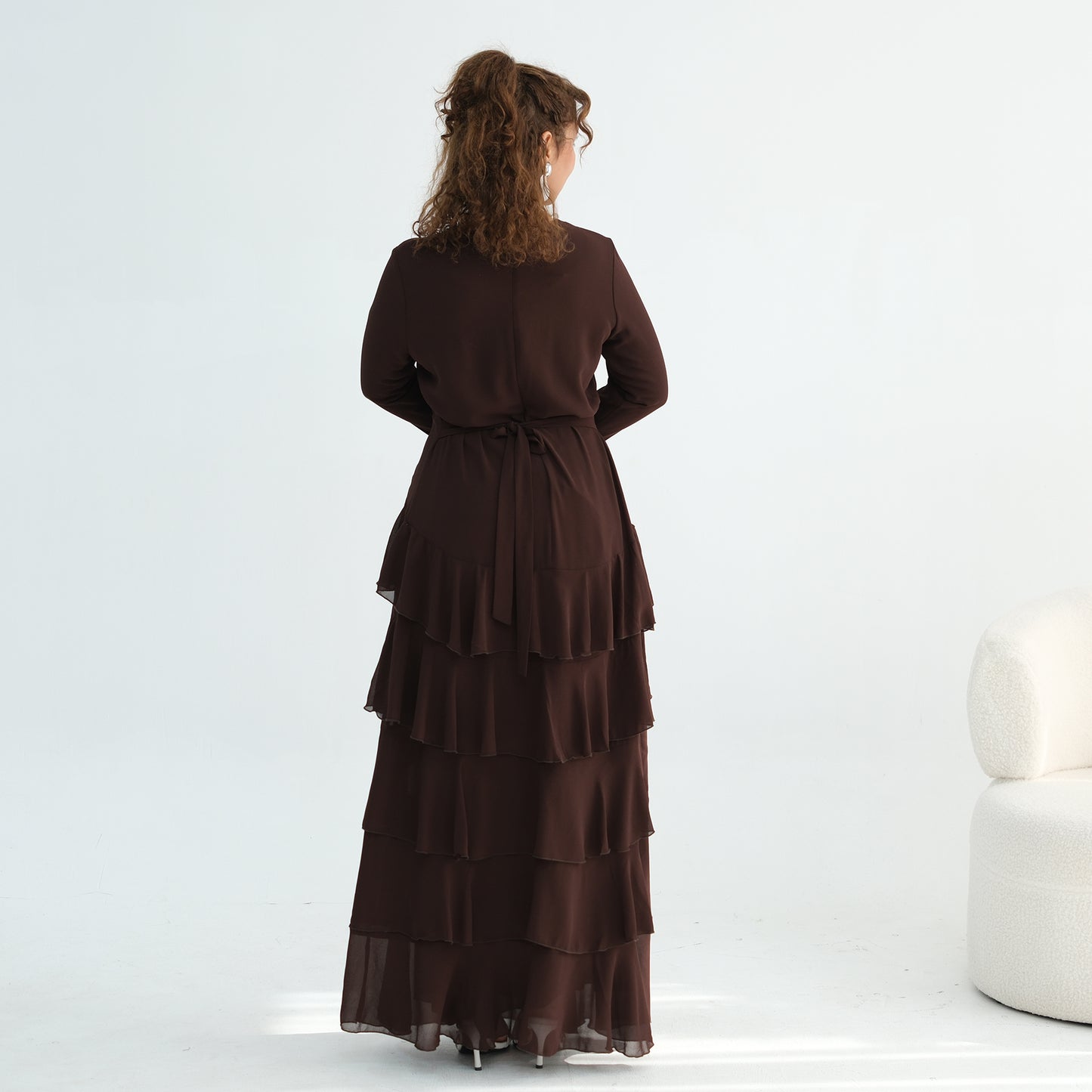 Premium Double-Layer Chiffon Ruffle Abaya | Elegant Maxi Dress