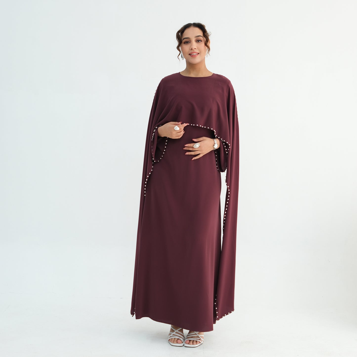 Luxury Pearl Embellished Cape Abaya – Elegant Eid Edition