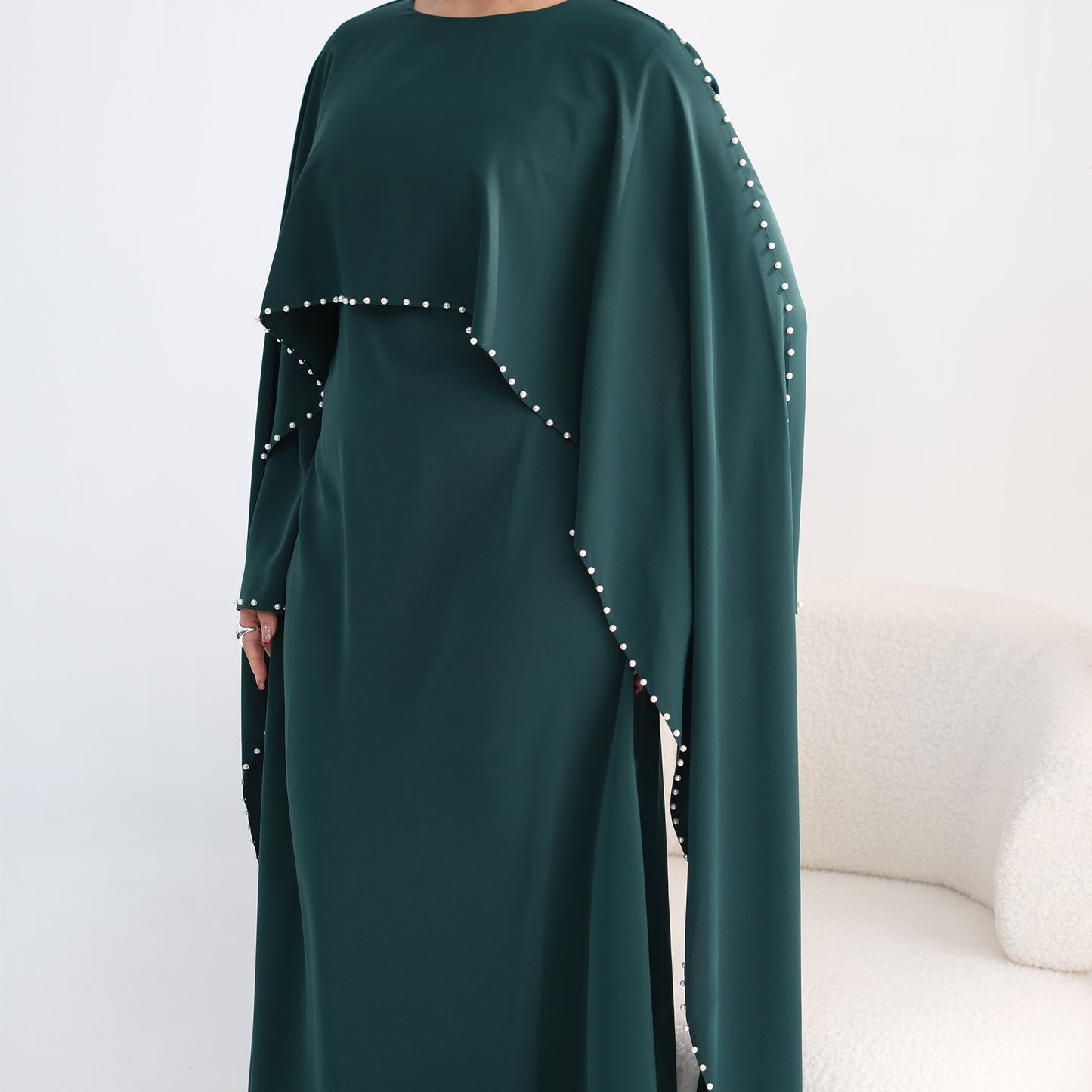 Luxury Pearl Embellished Cape Abaya – Elegant Eid Edition