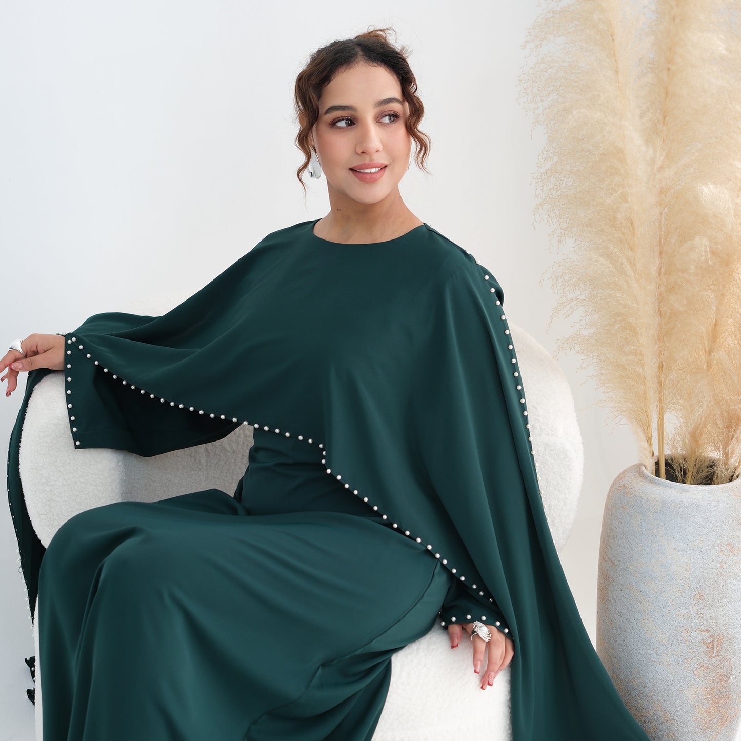 Luxury Pearl Embellished Cape Abaya – Elegant Eid Edition