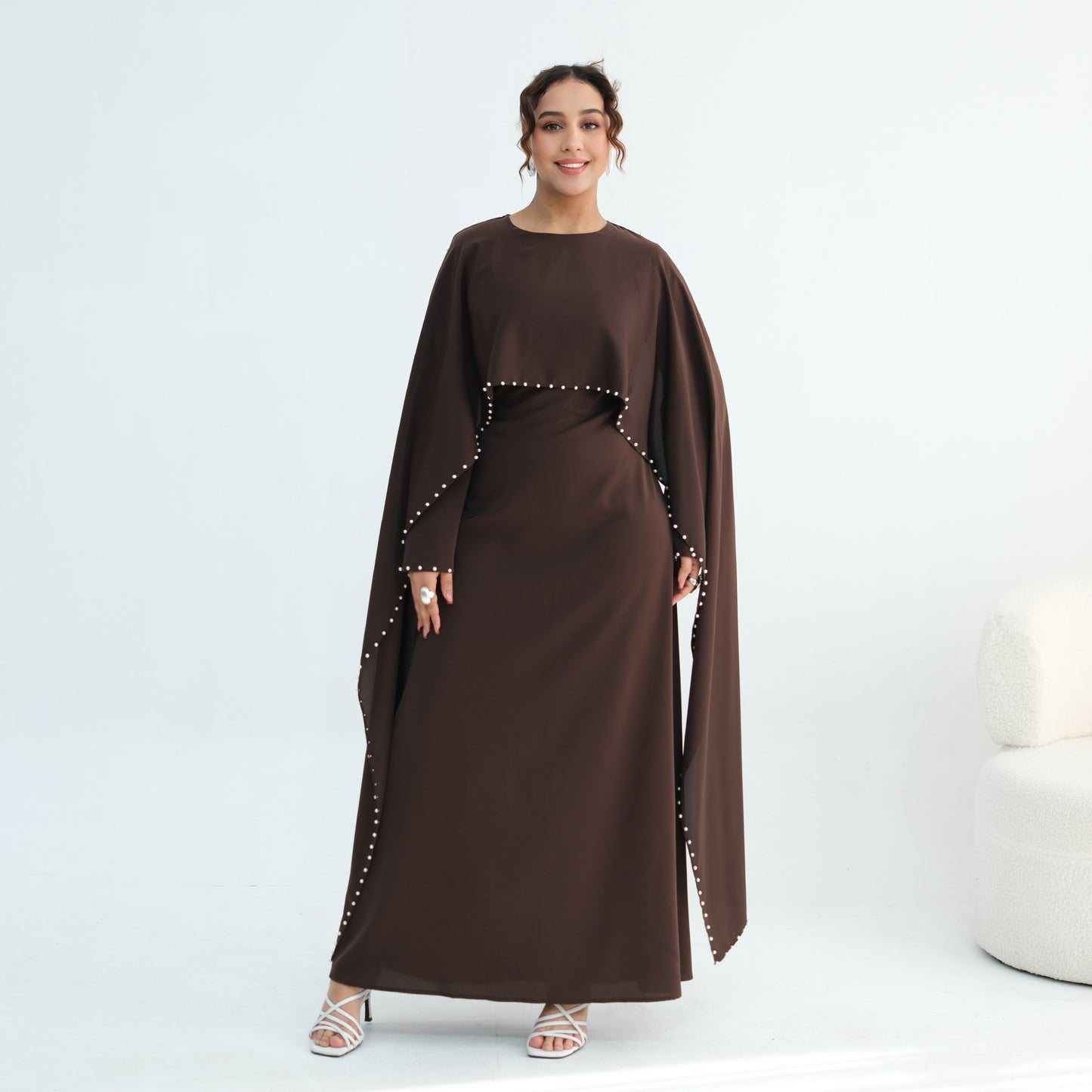Luxury Pearl Embellished Cape Abaya – Elegant Eid Edition