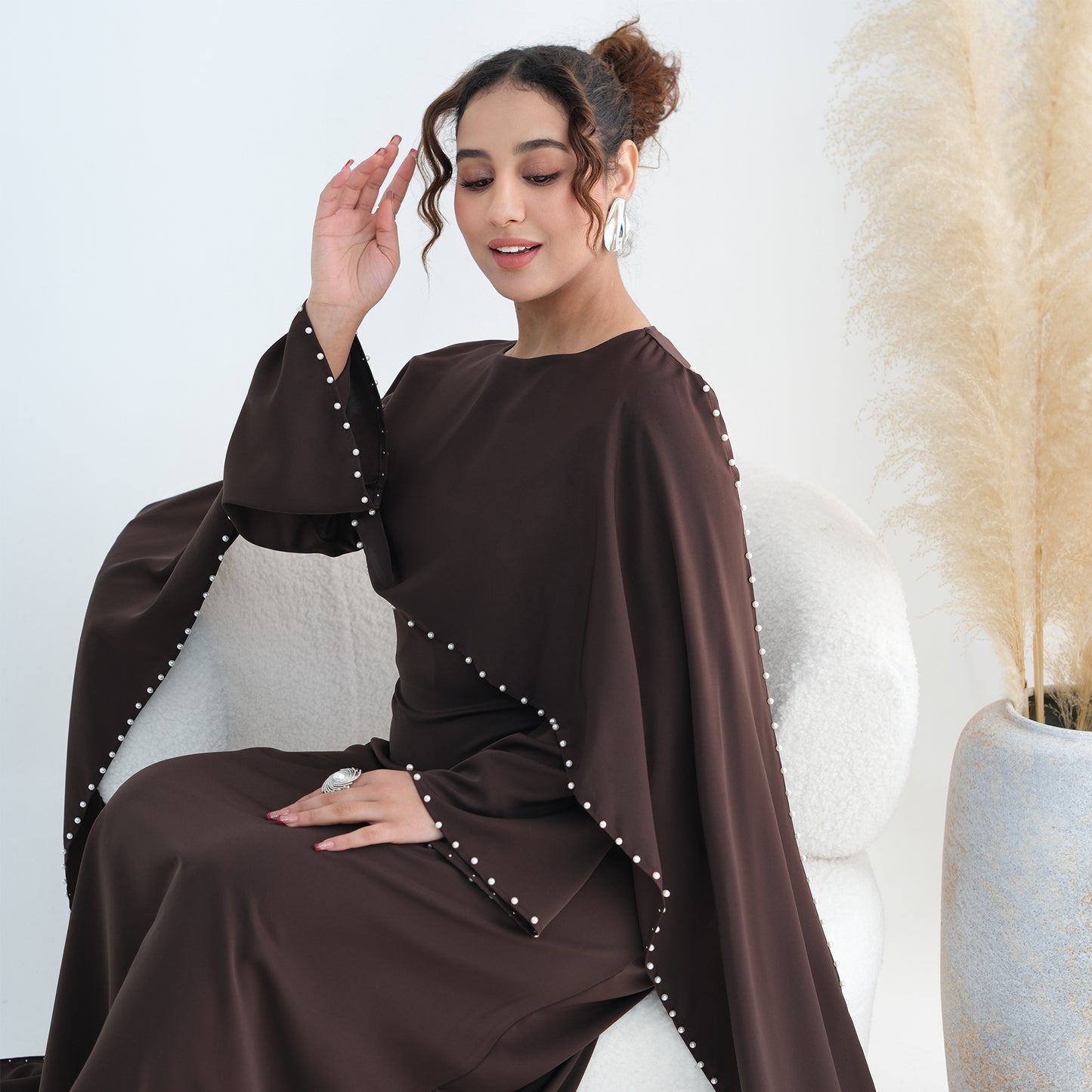 Luxury Pearl Embellished Cape Abaya – Elegant Eid Edition