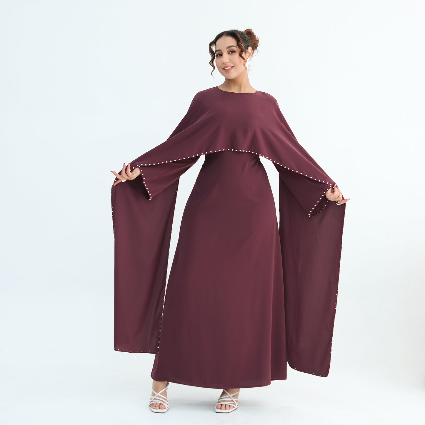 Luxury Pearl Embellished Cape Abaya – Elegant Eid Edition